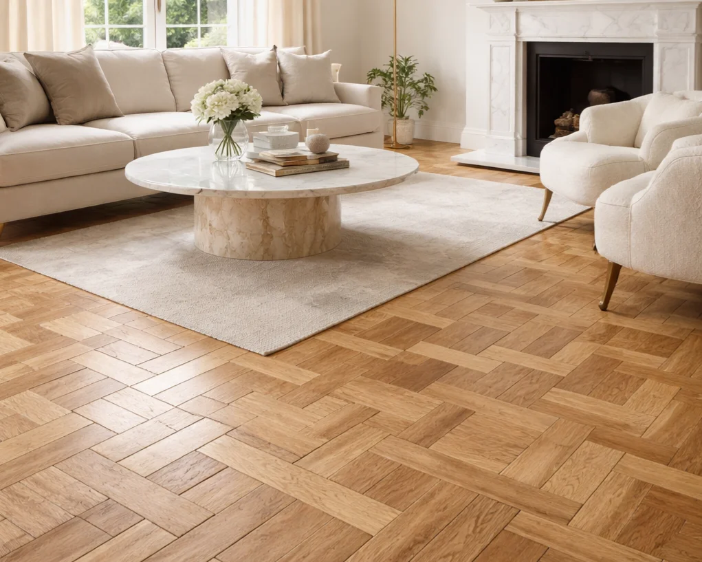 Korgmönster på parkettgolv